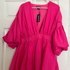 Hot Pink Puff Sleeve Dress